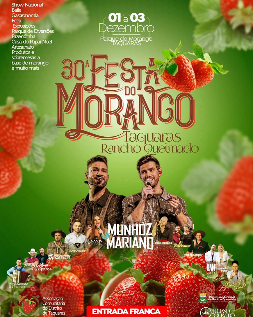 Banner da 30ª Festa do Morango em Rancho Queimado